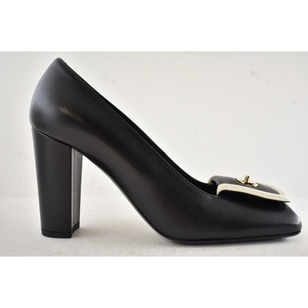 Chanel 26S Blazy Black White Square Toe Turnlock Gold CC Logo Block Heel Pump 39 - Picture 2 of 16
